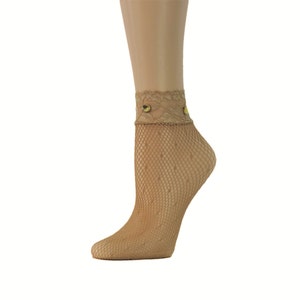 Women Sheer Socks/Hand Beads Work/ Transparent Socks/Floral Socks/Sheer/Mesh Socks/ Lace Stocking/ Sheer Ankle Socks/Gift for Mother,Sister