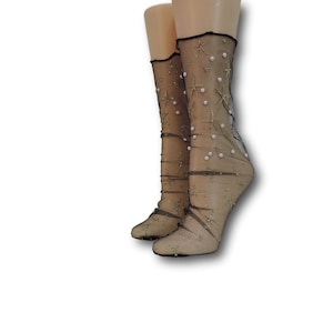 Calcetines transparentes para mujer/Trabajo con cuentas a mano/Calcetines hermosos para mujer/Encaje de cristal/Calcetines de moda/Calcetines transparentes/Calcetines de tul/Medias de nailon/Calcetines de nailon/