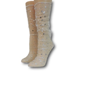 Women Sheer Socks|Hand Beads Work|Lace Socks|Star Socks|Fashion Socks|Transparent Socks|Tulle Socks|Nylon Stocking|Nylon Socks| Sexy Socks