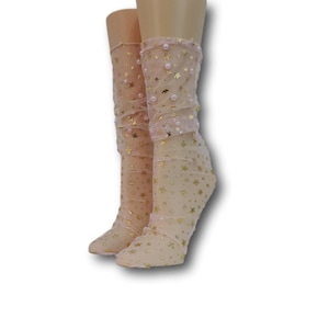 Calcetines transparentes para mujer/Trabajo con cuentas a mano/Calcetines hermosos para mujer/Encaje de cristal/Calcetines de moda/Calcetines transparentes/Calcetines de tul/Medias de nailon/Calcetines de nailon/