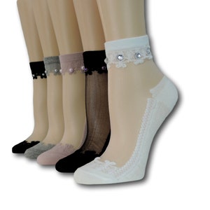 Calzini velati fantasia/Confezione da 5 paia/Lavoro in sequenza di perline/Calzini a rete da donna/Calzini in pizzo/Calzini velati/Calzini a rete/Calzini alla moda/Calzini da sposa/