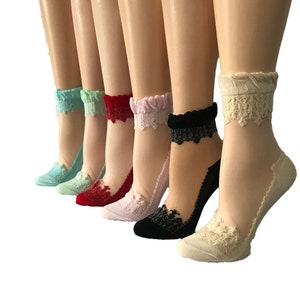 [ KIRSH ]★COLLECTION LACE UP SEE THROUGH SOCKS Hand Embroidered,beautiful Women Sheer Socks, Crystal Lace