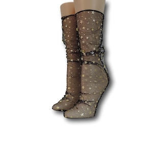Calcetines transparentes para mujer/Trabajo con cuentas a mano/Calcetines hermosos para mujer/Encaje de cristal/Calcetines de moda/Calcetines transparentes/Calcetines de tul/Medias de nailon/Calcetines de nailon/