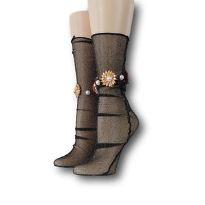 Women Tulle Socks|Hand Beads Work|Sheer Socks|Mesh Socks|Gotta Socks|Sunflower Socks|Tulle Socks|Nylon Stocking|Nylon Socks| Sexy Socks|Sock