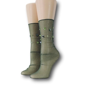 Women Tulle Socks|Hand Crystals Work|Sheer Socks|Mesh Socks|Pearl & Beads Socks|Tulle Socks|Nylon Stocking|Nylon Socks|Gift for Class Mate