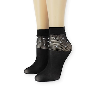 Women Sheer Socks/Hand Beads Work/Beads Sequence Work/Women Mesh Socks/Black Lace Socks/Sheer Socks/Mesh Socks/Fashion Socks/Beads Socks/