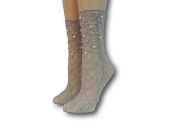 Women Sheer Socks|Hand Beads Work|Lace Socks|Mesh Socks|Fashion Socks|Transparent Socks|Tulle Socks|Nylon Stocking|Nylon Socks| Sexy Socks