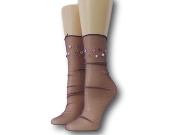 Women Tulle Socks|Hand Beads Work|Sheer Socks|Mesh Socks|Fashion Socks|Transparent Socks|Tulle Socks|Nylon Stocking|Nylon Socks| Sexy Socks