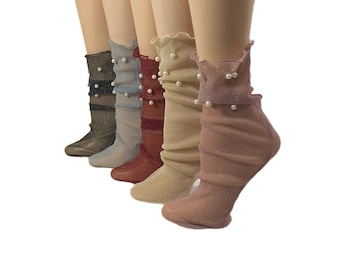 Chaussettes transparentes pour femmes / Perles à main Travail / Chaussettes transparentes / Chaussettes florales / Chaussettes transparentes / Chaussettes en maille / Bas de dentelle / Chaussettes transparentes à la cheville / Chaussettes en dentelle / Chaussettes en tulle