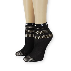 Women Sheer Socks/Hand Beads Work/Beads Sequence Work/Women Mesh Socks/Black Lace Socks/Sheer Socks/Mesh Socks/Fashion Socks/Beads Socks/