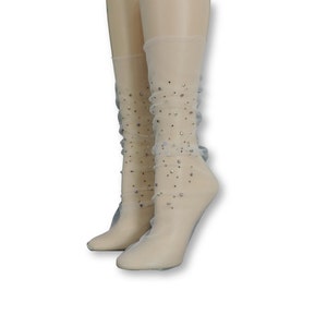 Women Tulle Socks/Hand Beads Work/Beads Sequence Work/Women Socks/Gift for Sister/Transparent Socks/Fancy Socks/Fashion Socks/Crystal Socks/