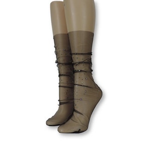 Women Tulle Socks/Hand Beads Work/Beads Sequence Work/Women Socks/Crystal Lace/Transparent Socks/Fancy Socks/Fashion Socks/Crystal Socks/