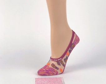 Sheer Floral Socks: Women's Crystal Lace Fashion Socks