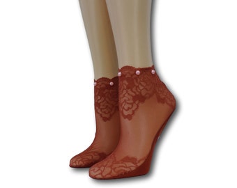 Women Ankle Sheer Socks/Hand Crystal Work/Women Socks/ Transparent Socks/Dress Socks/Mesh Socks/Gift for Bride/Clear Socks/Gift for Wife