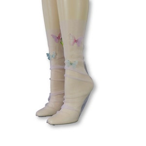 Women Tulle Socks/Butterfly Socks/Butterfly Sequence Work/Women Socks/Crystal Lace/Transparent Socks/Bridal Socks/Fashion Socks/Nylon Socks/