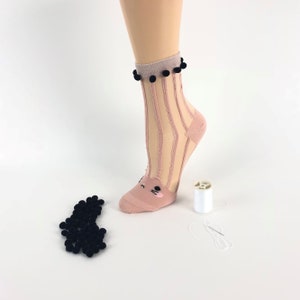 Women Sheer Socks, Hand Poppom Sequence Work, Beautiful Women Socks, Crystal Lace,Fashion,Transparent Socks,Socks,Stocking Socks,