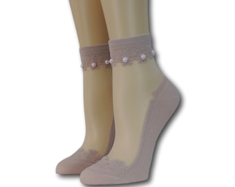 Sheer Lace Socks: Women's Crystal Ankle Socks