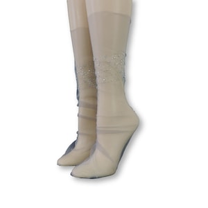 Women Tulle Socks/Hand Beads Work/Beads Sequence Work/Women Socks/Crystal Lace/Transparent Socks/Fancy Socks/Fashion Socks/Crystal Socks/