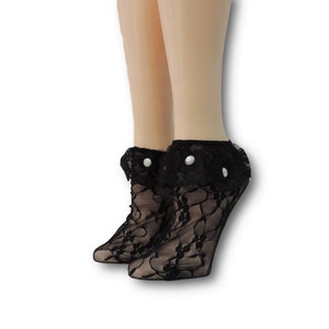 Women Sheer Socks|Pearl Work|Gift for Soul Sister|Lace Socks|Frill Socks|Wedding Socks|Pearls Socks|Women Ruffle Stocking|Black Frill Socks