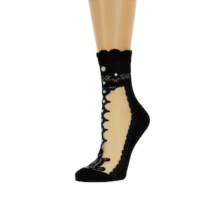 Women Sheer Socks/Hand Pearls Work/Beads Sequence Work/Women Socks/Crystal Lace/Transparent Socks/Fancy Socks/Fashion Socks/Floral Socks/