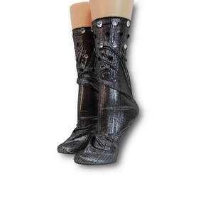 Women Mettalic Socks|Hand crystals Work/Fashion Socks /Modern Socks/Dress Socks/club Socks/Fancy Socks/Shinning Socks/Glossy Leather Socks