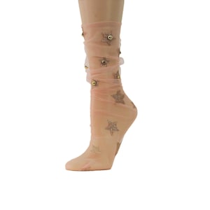 Women Sheer Socks/Hand Beads Work/ Transparent Socks/Floral Socks/Sheer/Mesh Socks/ Lace Stocking/ Sheer Ankle Socks/ Lace Socks/Tulle Socks