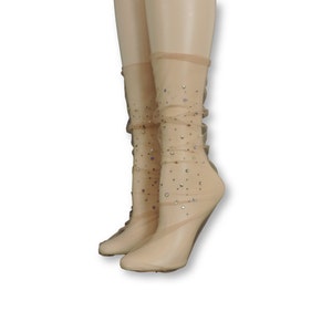 Women Tulle Socks/Hand Beads Work/Beads Sequence Work/Women Socks/Crystal Lace/Transparent Socks/Fancy Socks/Fashion Socks/Crystal Socks/
