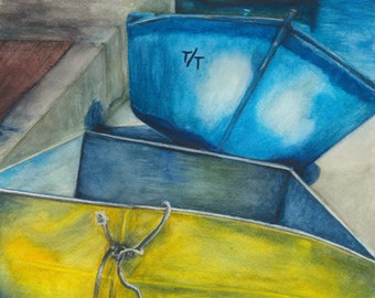 Boat Party, reproduction giclée d’art d’une aquarelle originale de Meike Geisler, 14"x 9.75 »