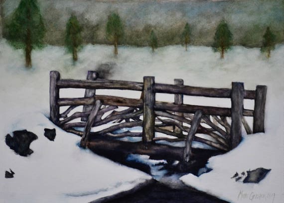 Winter Bridge Original Watercolor Painting By Meike Geisler | Etsy