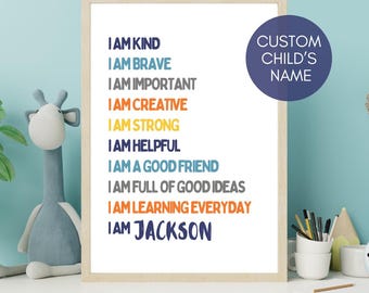 Personalized I Am Affirmations for Boys – Space Theme Wall Art, Custom Name Poster, Brave & Confident Kids Print, Playroom Decor, I am Brave