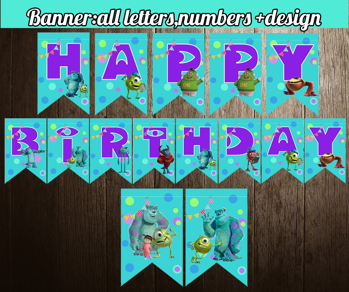 Monsters Inc Banner Monsters Birthday Party Banner Printable Etsy