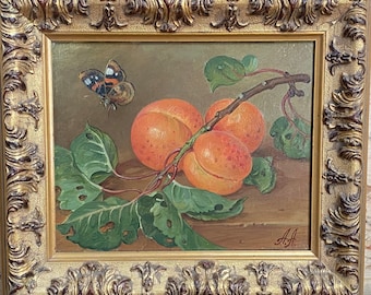 Original oil painting "Branch of apricots"22x28cm,oil on canvas,stilllife