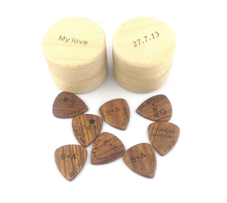Personalized Custom Engraved Wood Guitar Pick / Wooden Plectrum Musician Valentines Day Gift Wooden Box image 5