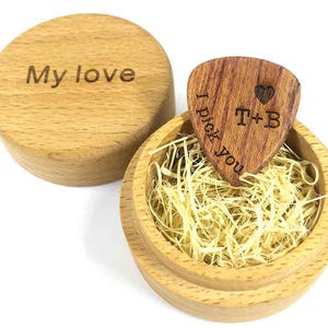 Personalized Custom Engraved Wood Guitar Pick / Wooden Plectrum Musician Valentines Day Gift Wooden Box image 3