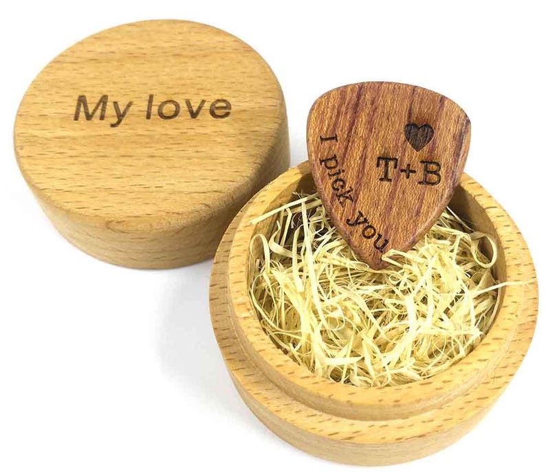 Personalized Custom Engraved Wood Guitar Pick / Wooden Plectrum Musician Valentines Day Gift Wooden Box image 3