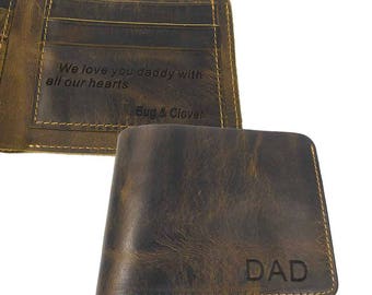 Personalized Men Bifold Wallet Genuine Leather Wallet Card Holder Father's Day Christmas Gift for Husband Boyfriend Dad Groomsman