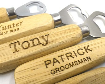 Six of Wooden Custom Personalized Engraved Beer Bottle Openers Gifts for groomsmen  bestmen wedding father's day