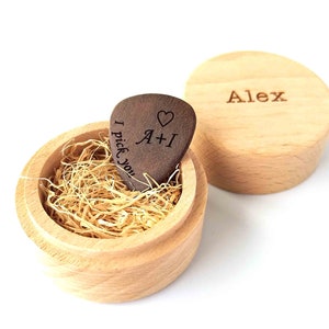 Personalized Custom Engraved Wood Guitar Pick / Wooden Plectrum Musician Valentine Valentine's day Gift Wooden Box Three Colors image 1