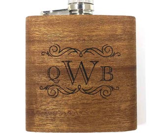 Personalized Red Wood Flask Groomsmen Gift Box Groomsmen Flask Set Gifts for Groomsmen Custom Flask Set for Groomsmen Father