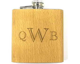 Personalized Beech Wood Flask Groomsmen Gift Box Groomsmen Flask Set Gifts for Groomsmen Custom Flask Set for Groomsmen Father