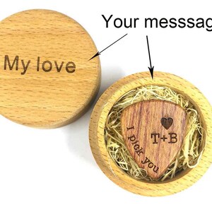 Personalized Custom Engraved Wood Guitar Pick / Wooden Plectrum Musician Valentines Day Gift Wooden Box image 1