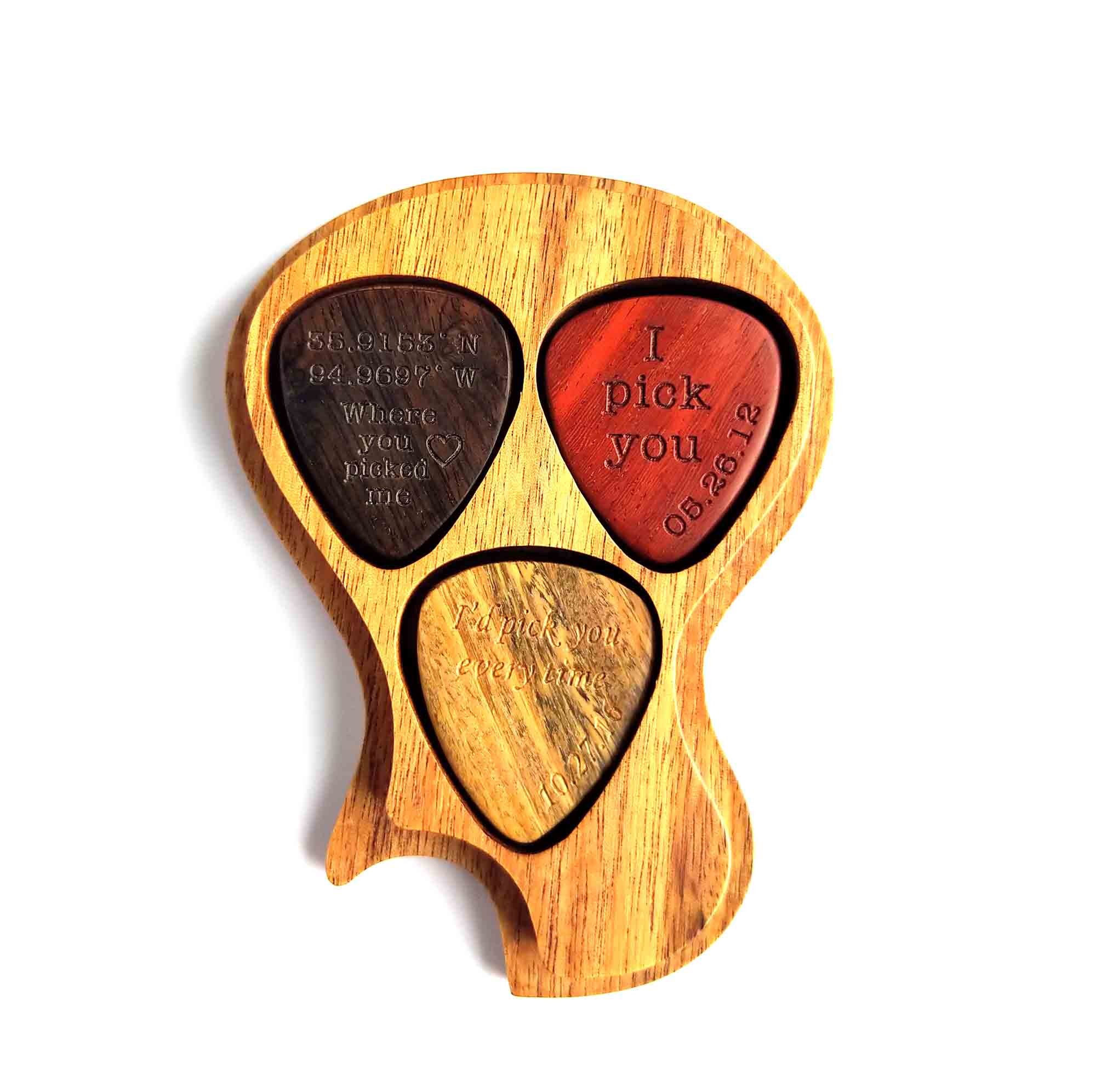 BCHKO 3er Set Holz-Plektrum Mit Eichenholz-Box - Premium Gitarren-Picks In Stylisher Box