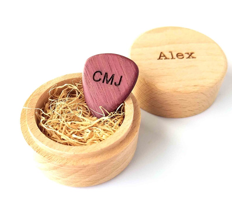 Personalized Custom Engraved Wood Guitar Pick / Wooden Plectrum Musician Valentine Valentine's day Gift Wooden Box Three Colors image 4