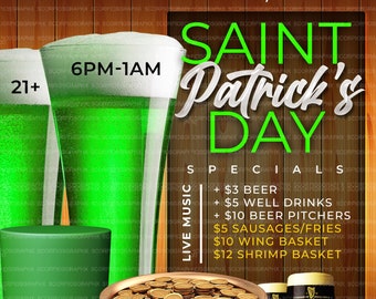 St. Patrick's Day Menü Flyer Vorlage, Canva Bearbeitbar (Digitaler Download)