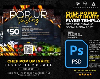 Koch Pop-Up Flyer Vorlage PSD, Restaurant Menü Ereignis, bearbeitbares Photoshop, digitaler Download
