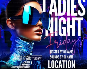 Ladies Night Party Flyer Template, CANVA Editable (Digital Download)