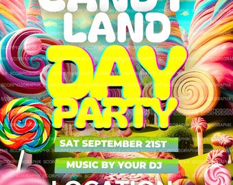 CandyLand Day Party Flyer Vorlage, CANVA Bearbeitbar (Digitaler Download)