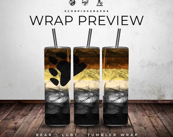 Bear Pride Tumbler Verpackung PNG | LGBTQ+ Bären Community Design | Gay Pride 20 Unzen Skinny Tumbler Sublimation | Digitaler Download