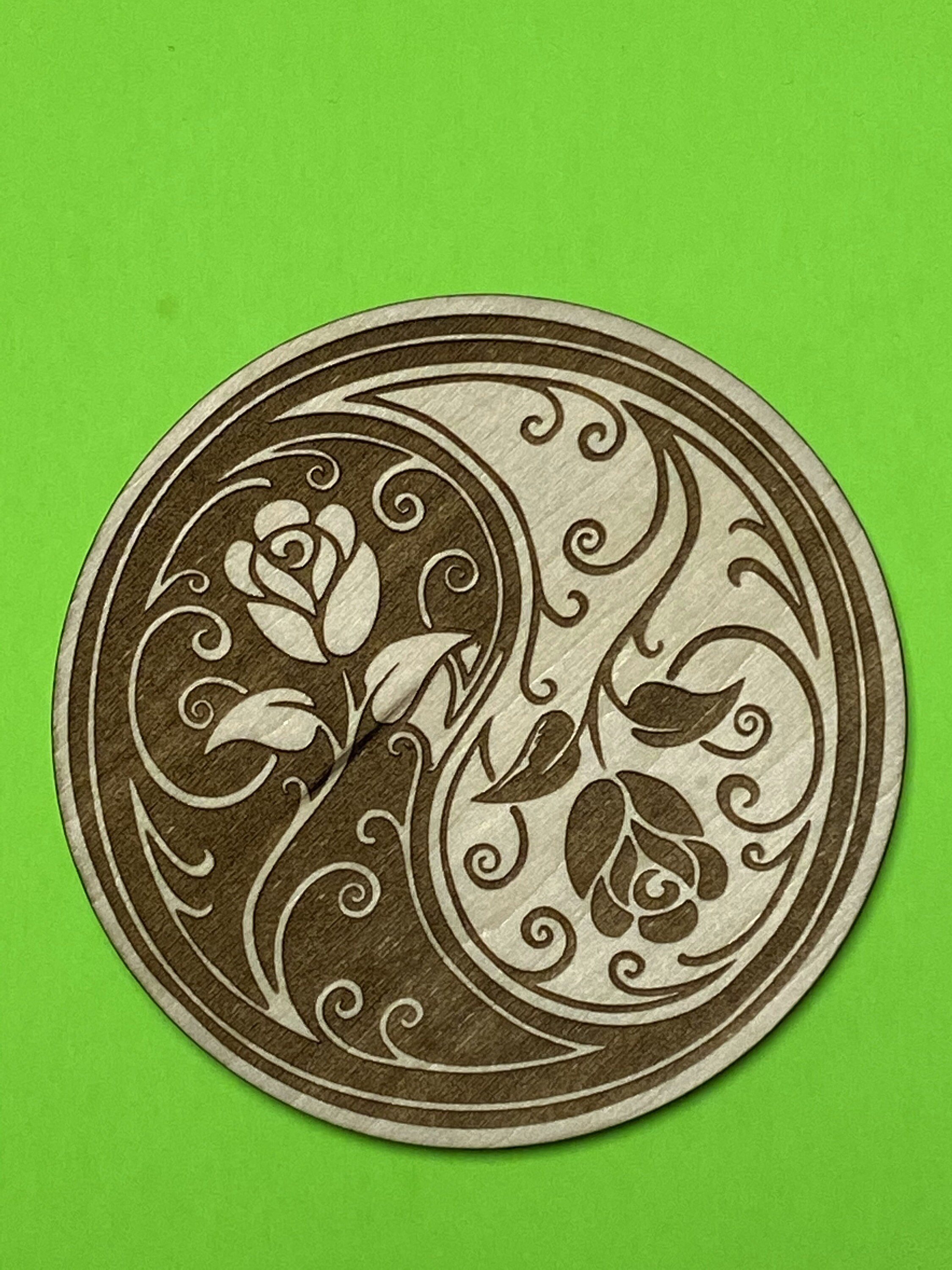 Wood Coaster - Roses - Yin Yang - Spiritual Collection