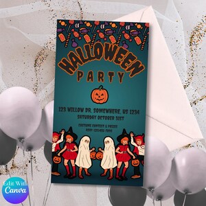 Halloween Party Trick or Treat Editable Digital Invitation